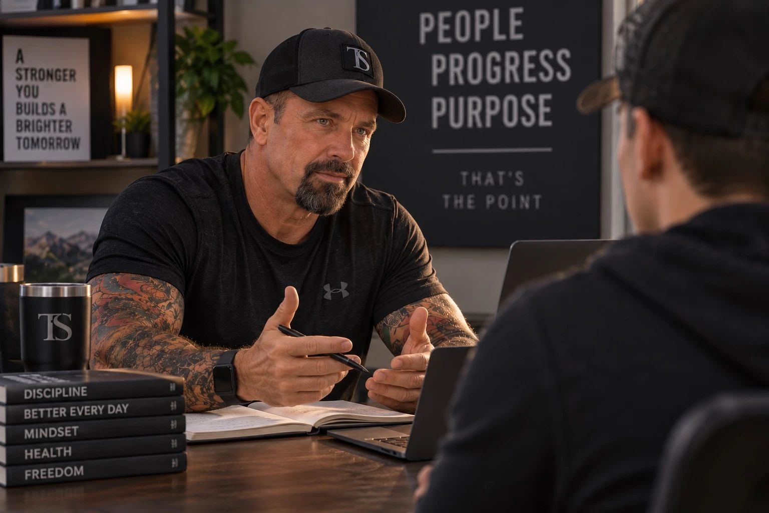 Tim talking with another person across a desk