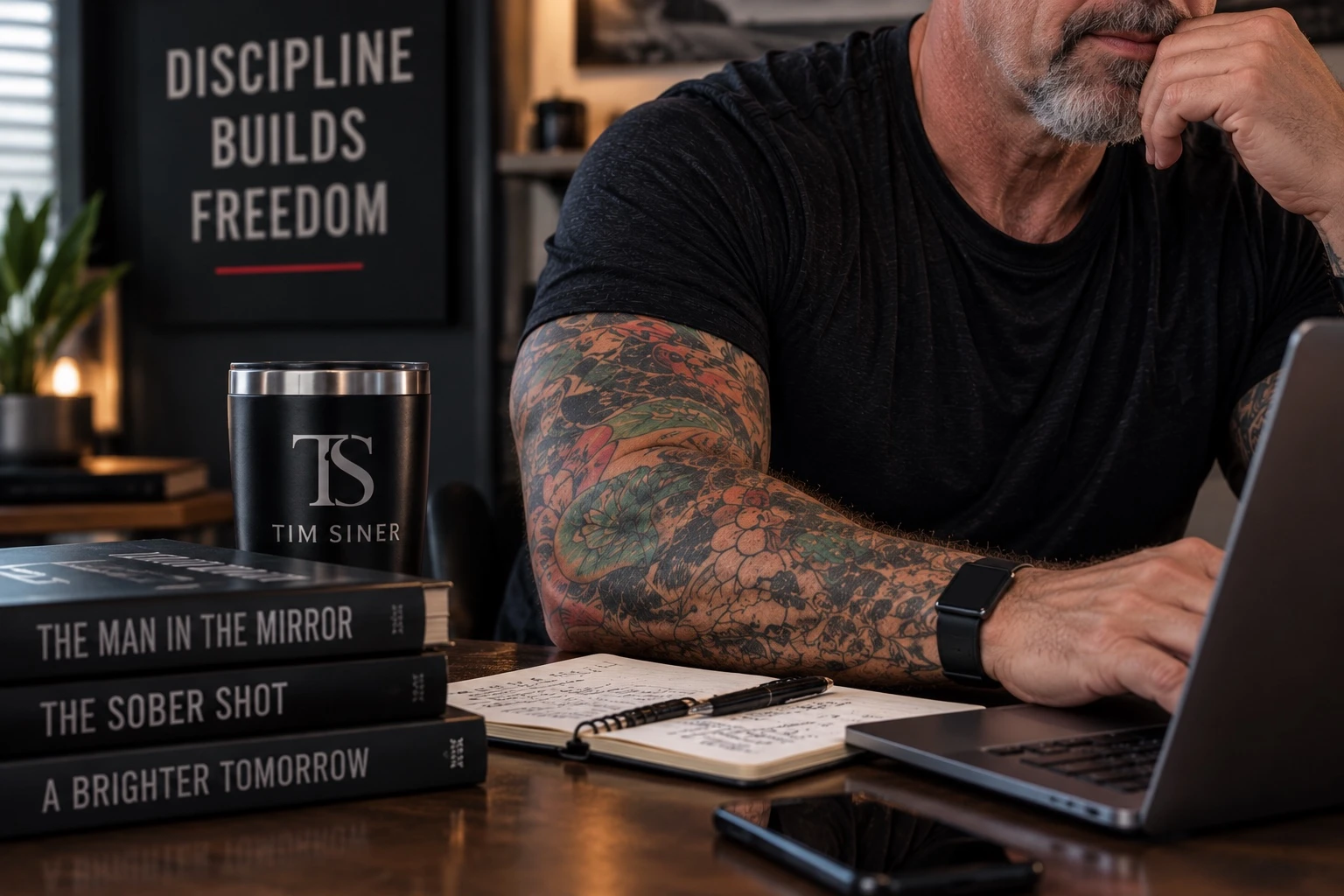 Tim at his writing desk